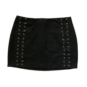 H&M Black Microsuede Grommet Tie Up Detail Mid-Rise Mini Skirt Medium